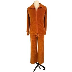 Vintage 70s Patty Woodard California Burnt Orange Velour Tracksuit Sweat Suit M
